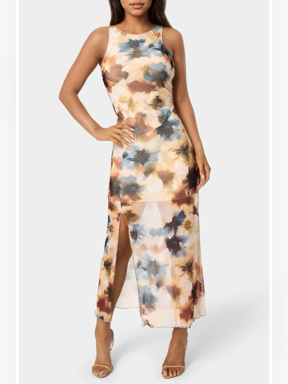 Bebe • nwt $140 USD Power Mesh Side Ruched Maxi Dress PTP 16”-21”